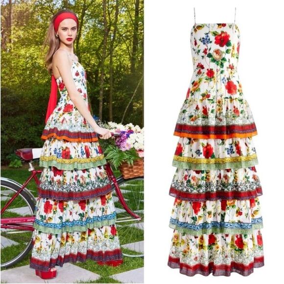 Alice + Olivia Valencia Floral Tiered Maxi dress dew floral - 0 - Picture 1 of 13